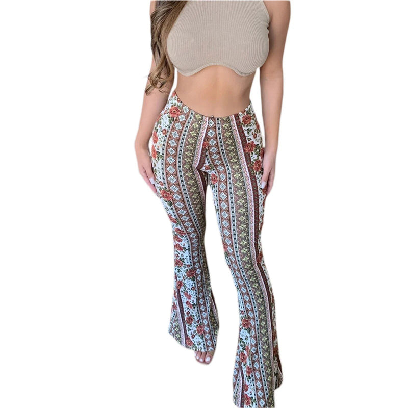 floral print high-waist flared pants, view 3 - MRSLM