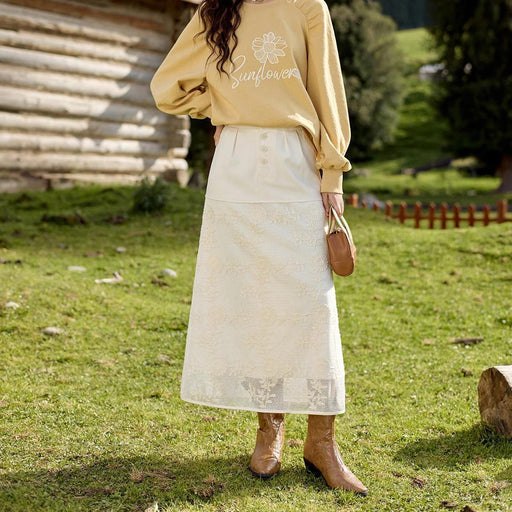lace embroidery a-line patchwork skirt - MRSLM