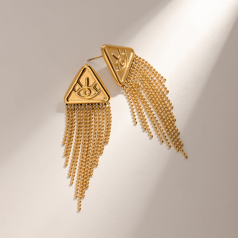 gold triangle drop earrings, view 5 - MRSLM