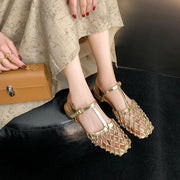 summer leather gladiator sandals with low heel - MRSLM
