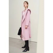 hooded long wool overcoat with belt, view 4 - MRSLM