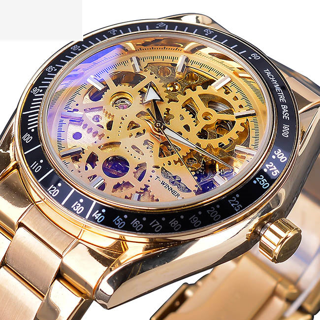Men's Fashion Casual Steel Band Skeleton Mechanical Watch