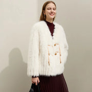 elegant loose faux fur v-neck coat, view 2 - MRSLM