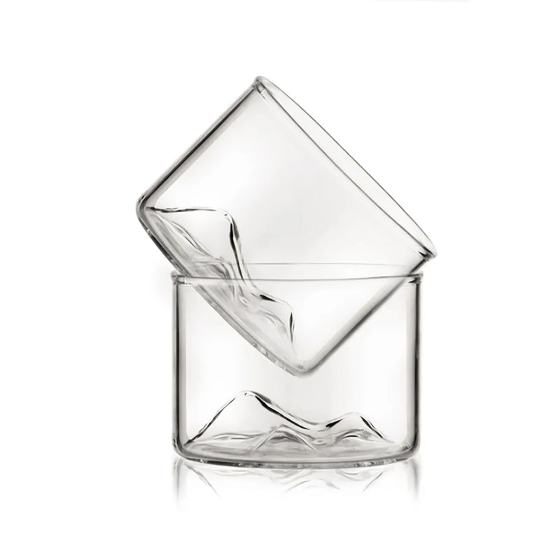 mountain whiskey glass with wooden base, view 2 - MRSLM