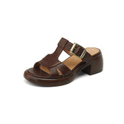 women's leather buckle sandals, view 3 - MRSLM