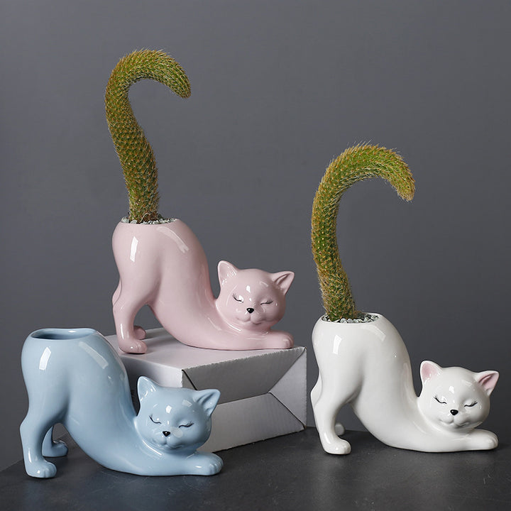 Cute Cartoon Cat Tail Porcelain Flower Pot Vase