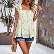 floral square neck ruffled top, view 10 - MRSLM