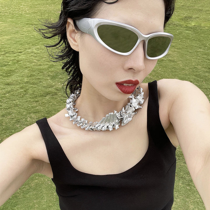 Alien Punk Future Bone Chain Exaggerated Couple Silver Necklace