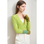 Asymmetric spliced V-neck cardigan, view 3 - MRSLM