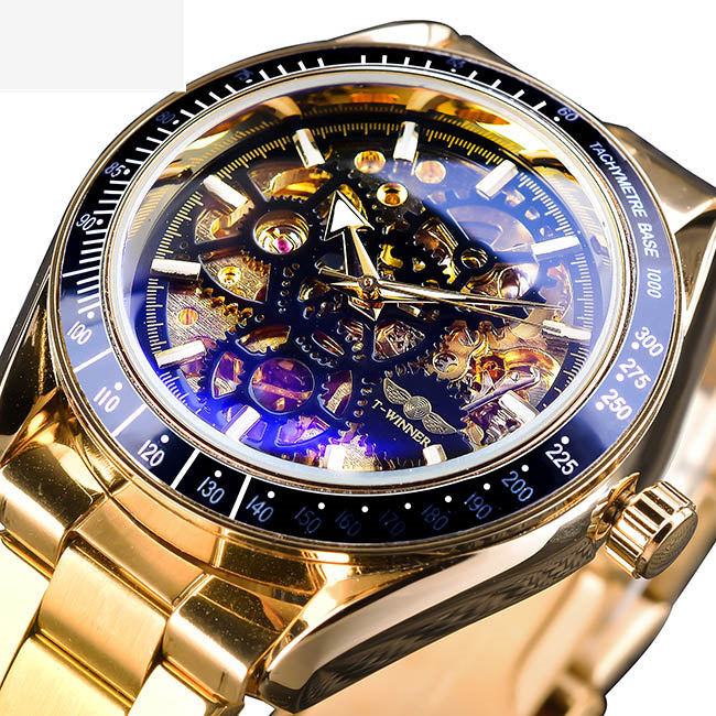 Men's Fashion Casual Steel Band Skeleton Mechanical Watch