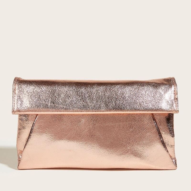 Metallic clutch crossbody shoulder bag with chain, view 2 - MRSLM