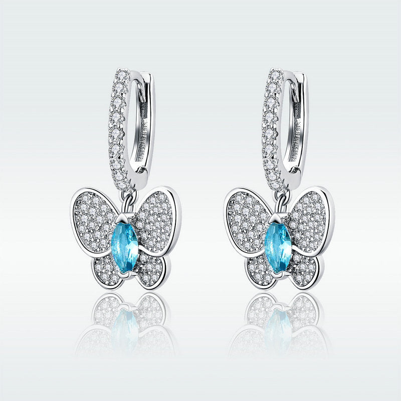 Fashion Blue Crystal Platinum Plated Earrings