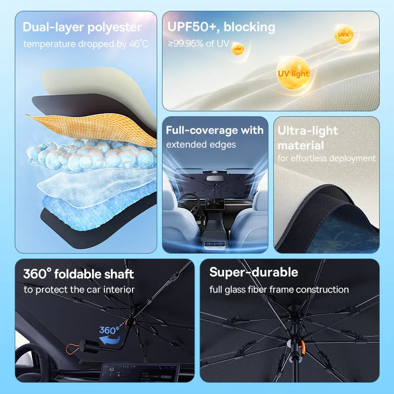 foldable car windshield sun shade umbrella, view 4 - MRSLM