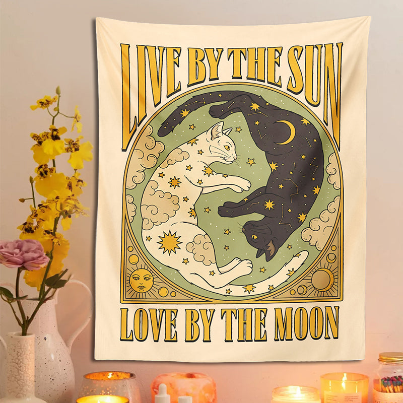 Sun moon cat tapestry wall hanging, view 11 - MRSLM