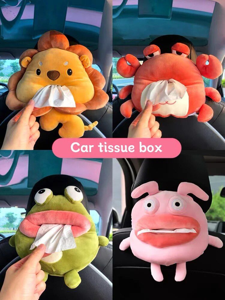 Plush Cartoon Car Tissue Holder - Cute Armrest Tissue Box for Vehicle Interior Decor