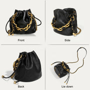 genuine leather quilted drawstring bucket bag, view 5 - MRSLM
