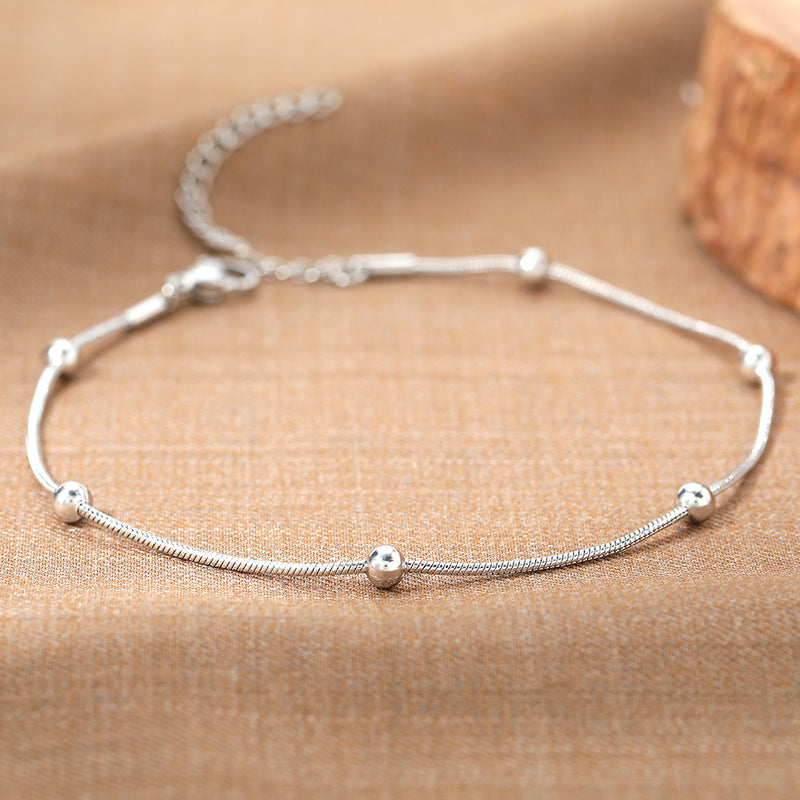 stainless steel snake bead chain anklet, view 9 - MRSLM