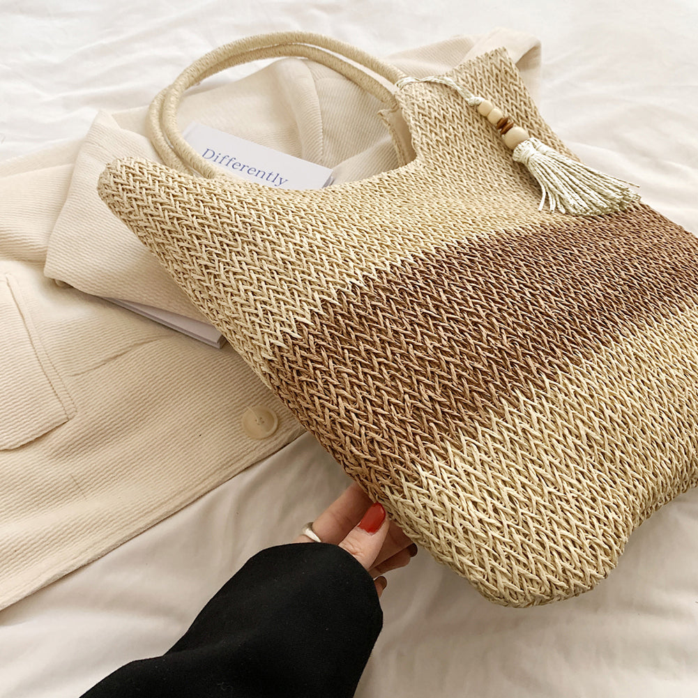 Boho Chic Summer Woven Tote Bag with Tassels