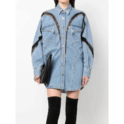 lace-detail denim jacket, view 4 - MRSLM