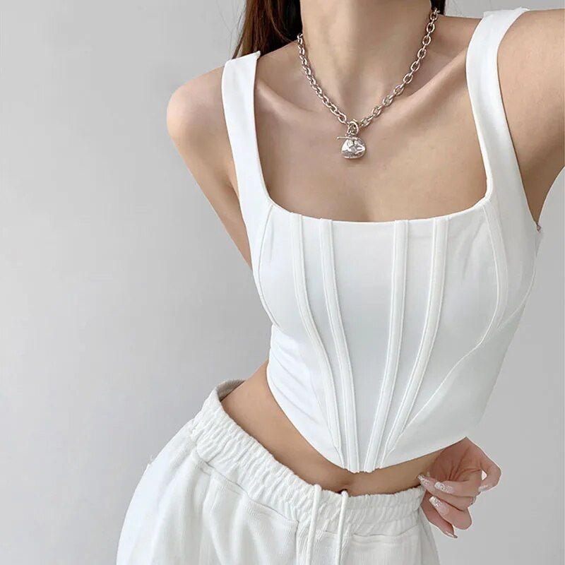 Top cropped sem costas com decote quadrado