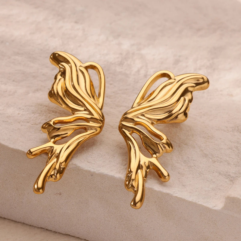 Gold butterfly wings stud earrings, view 4 - MRSLM