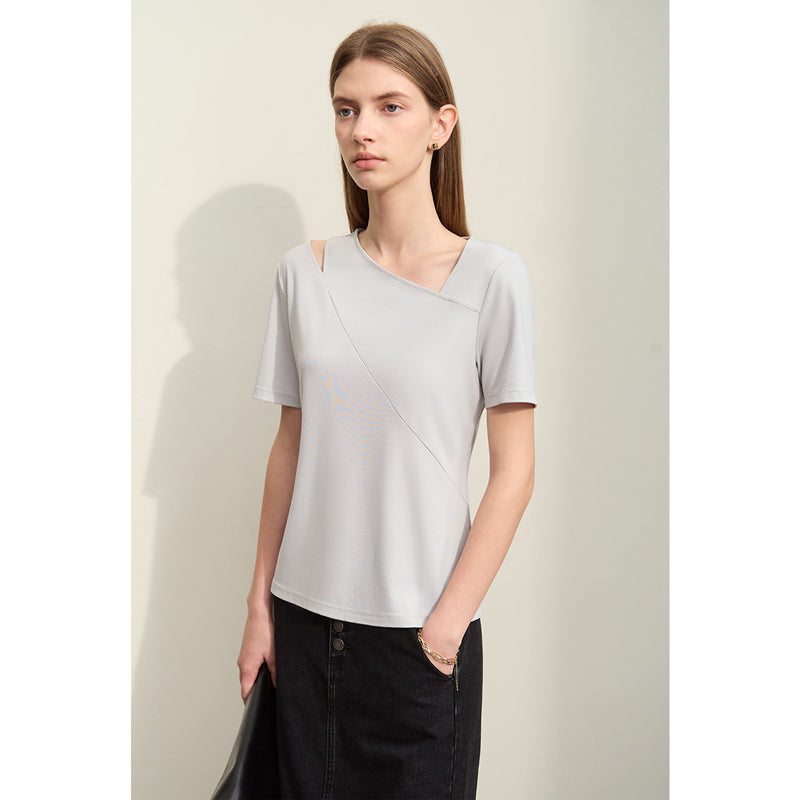 asymmetric v-neck casual tee, view 2 - MRSLM