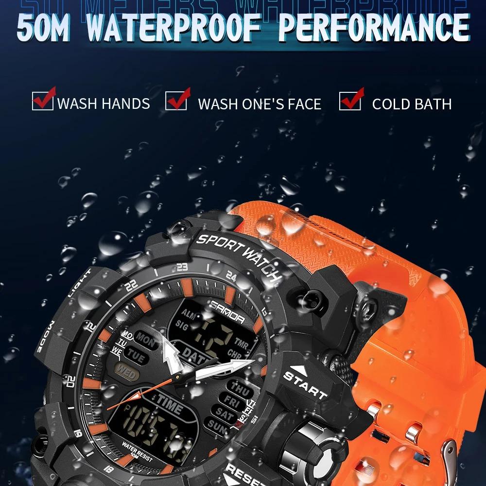 Dual Display Sports Watch for Men - Waterproof, Shock Resistant with Multi-Function Digital Display