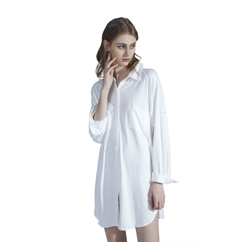 Pajamas Women's Nightdress Women Loose Plus Size Shirt Collar Cardigan Model Comfortable Homewear