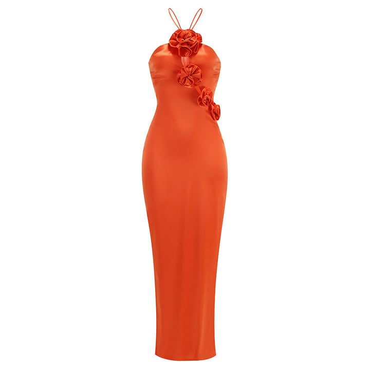 Halter Sexy Hollow Three-dimensional Flower Dress