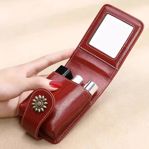 mini portable leather makeup bag with mirror - MRSLM