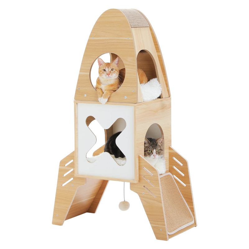 rocket-shaped cat tree with condos - MRSLM