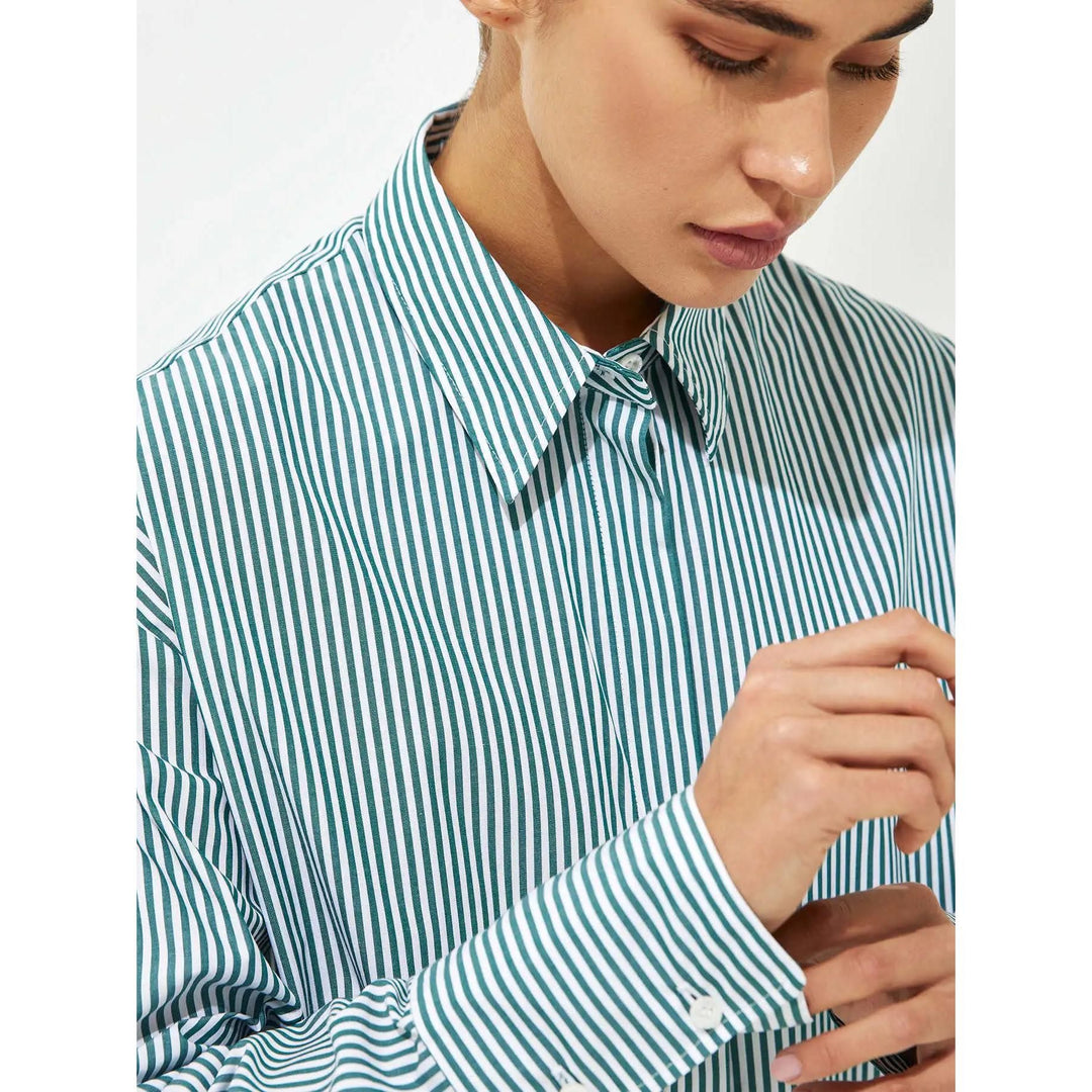 Casual Striped Cotton Blouse with Lace-Up Detail