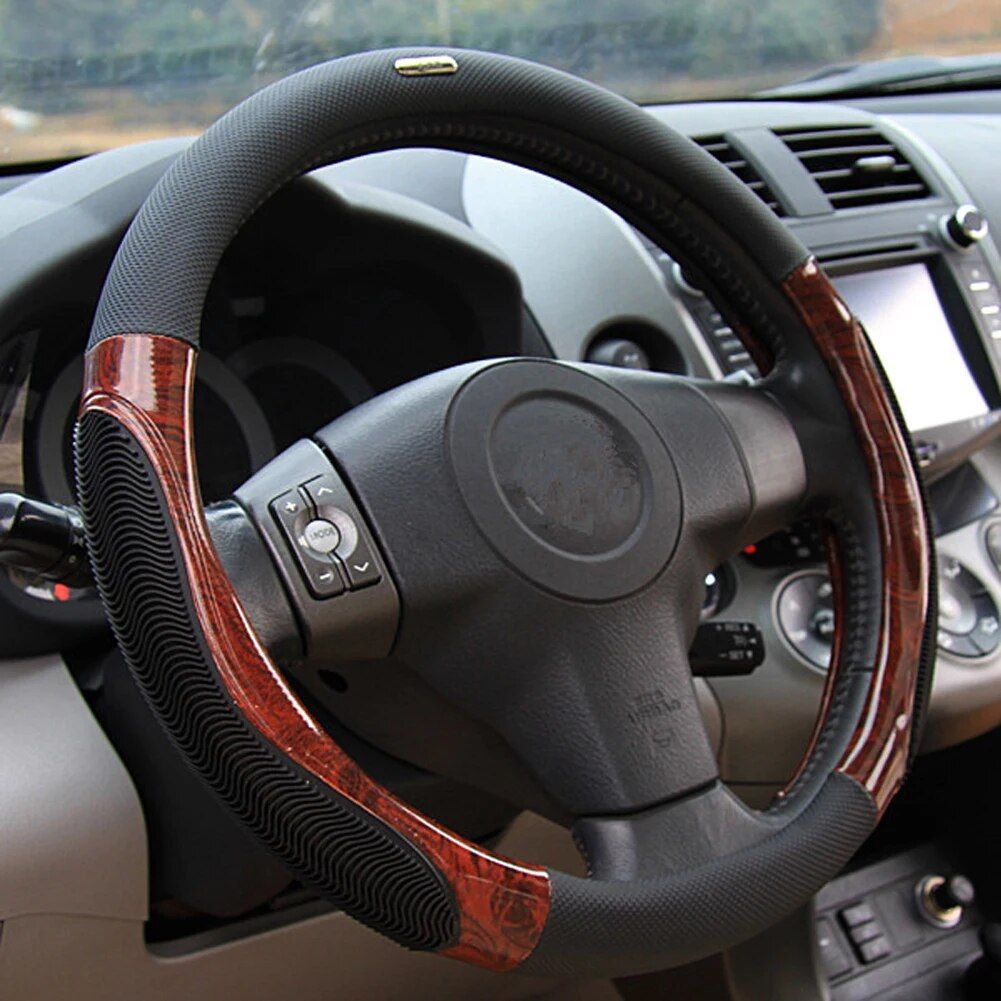 38cm Breathable Imitation Peach Wood Anti-slip Car Steering Wheel Cover