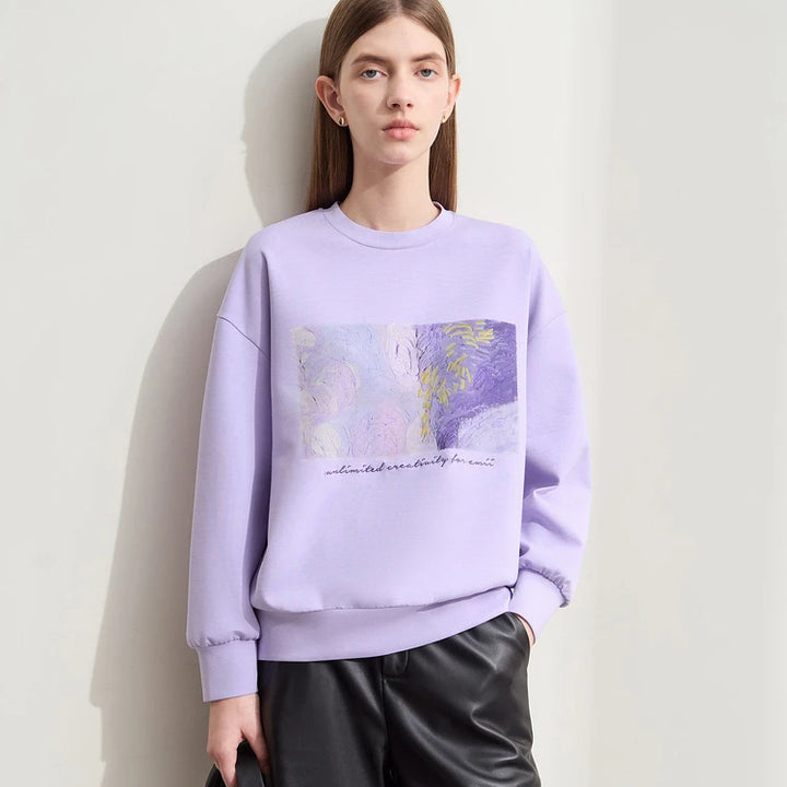 Minimalist Women’s Abstract Print Embroidered Pullover Hoodie