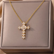 cubic zirconia cross pendant necklace, view 6 - MRSLM