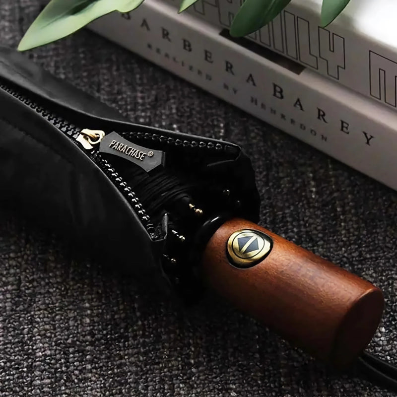 automatic windproof golf umbrella with wooden handle, view 7 - MRSLM
