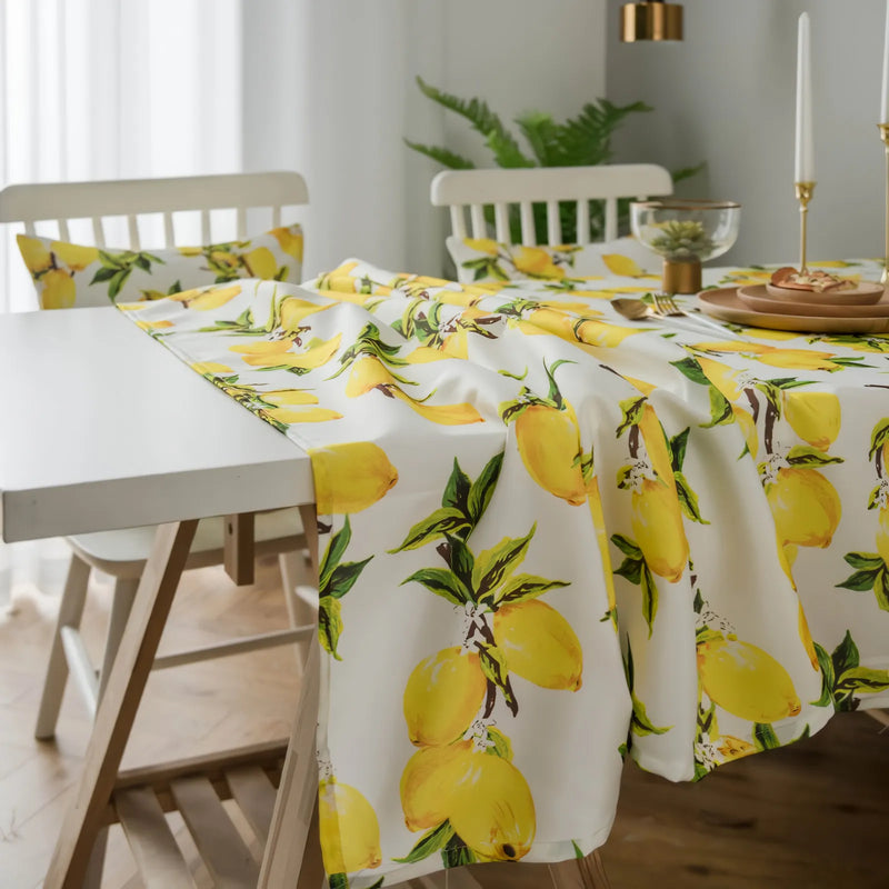 lemon print yellow polyester tablecloth and cushion cover, view 6 - MRSLM