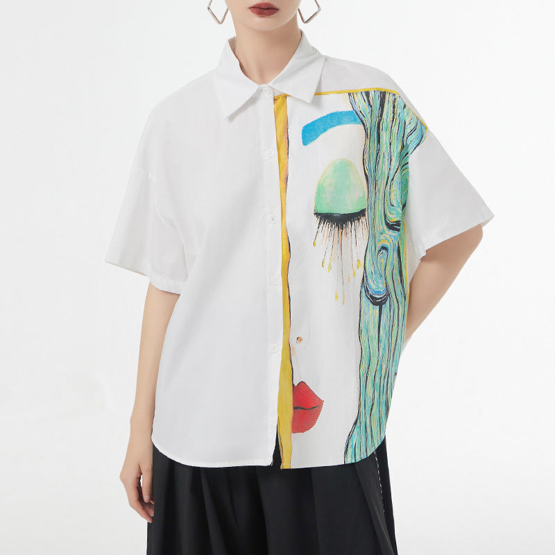 Women's Summer Thin Loose Printed Short-sleeved Shirt