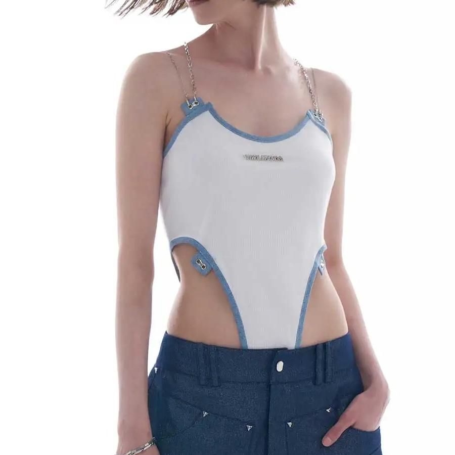 High Cut Sleeveless Backless Bodysuit with Patchwork
