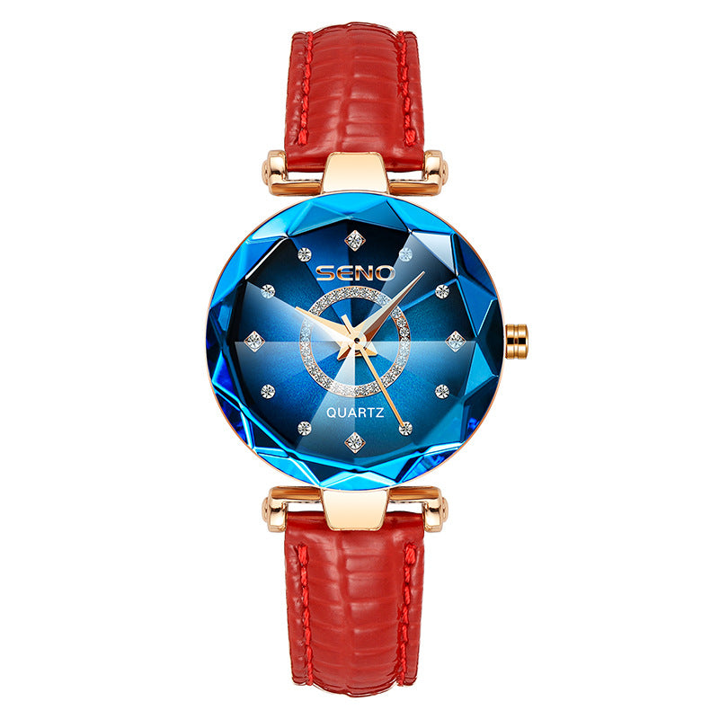 Starry Diamond Face Bright Polygonal Glass Solid Stainless Steel Strap Women's Waterproof Watch