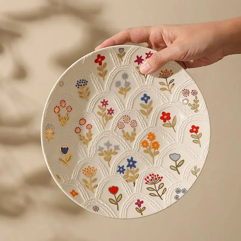 elegant floral ceramic plate, view 6 - MRSLM