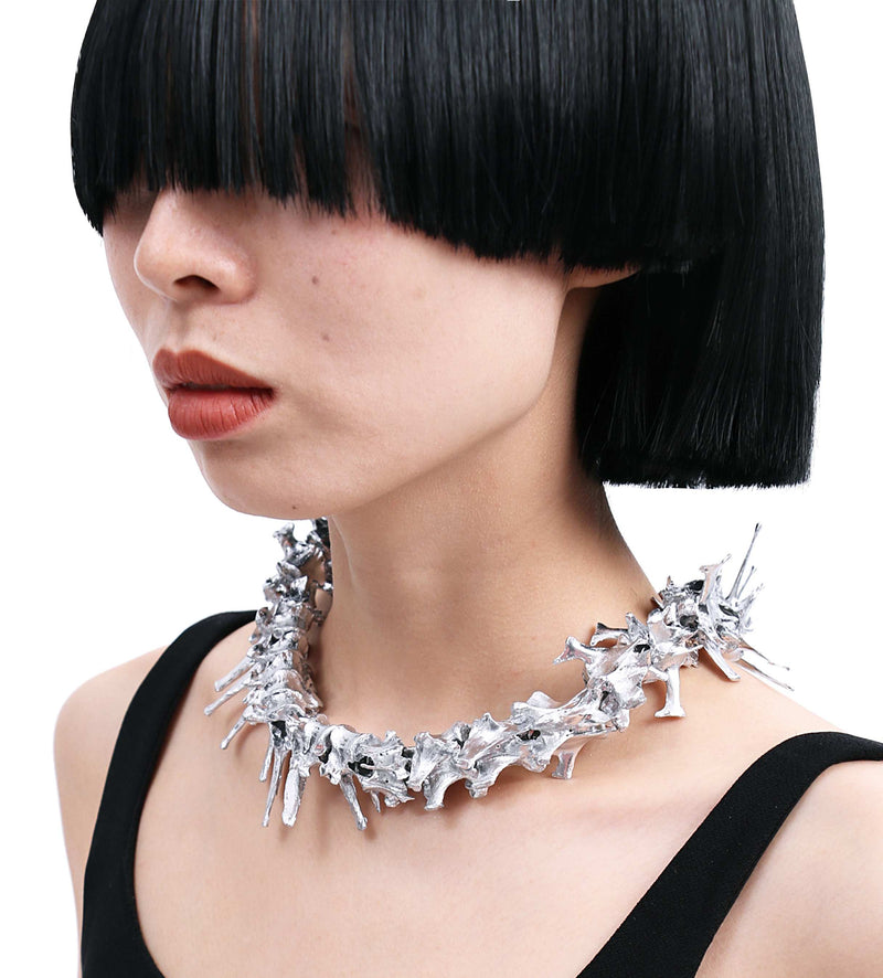 punk bone chain silver couple necklace, view 6 - MRSLM