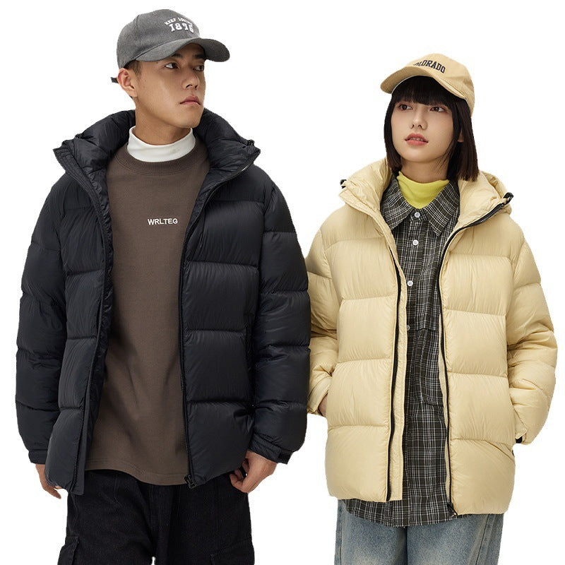 Down Jacket Thickened Couple Winter Windproof Coat Solid Color Hooded