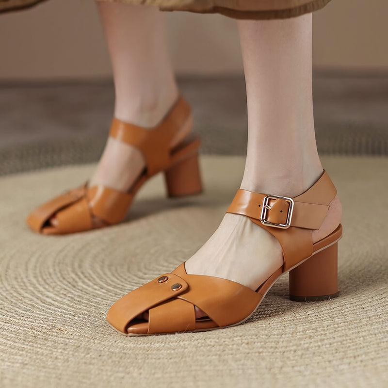 Rivet high heel leather sandals, view 5 - MRSLM