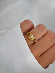 18K gold plated freshwater pearl ring, view 10 - MRSLM
