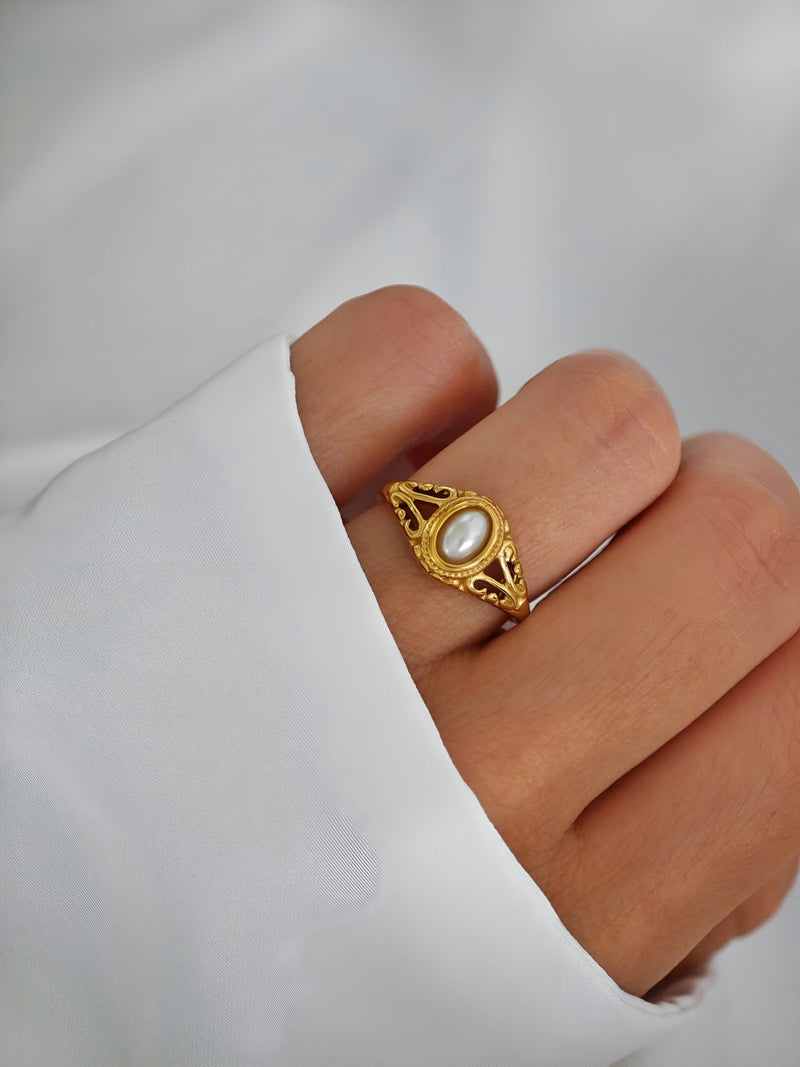 18K gold plated freshwater pearl ring, view 10 - MRSLM