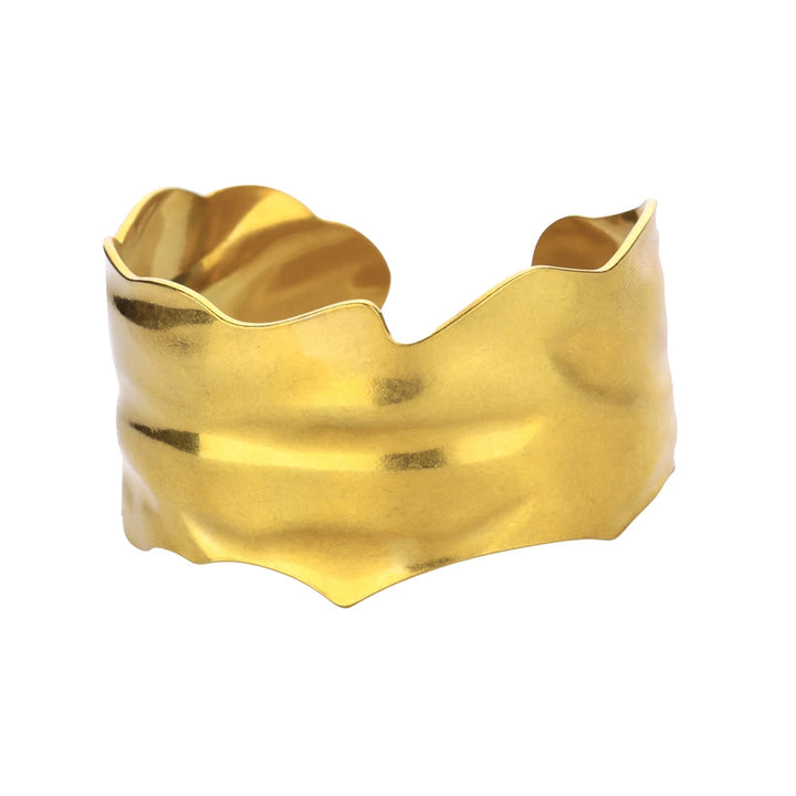 Stainless Steel Irregular Wide Gold Bangle - Vintage Classic Bracelet for Women