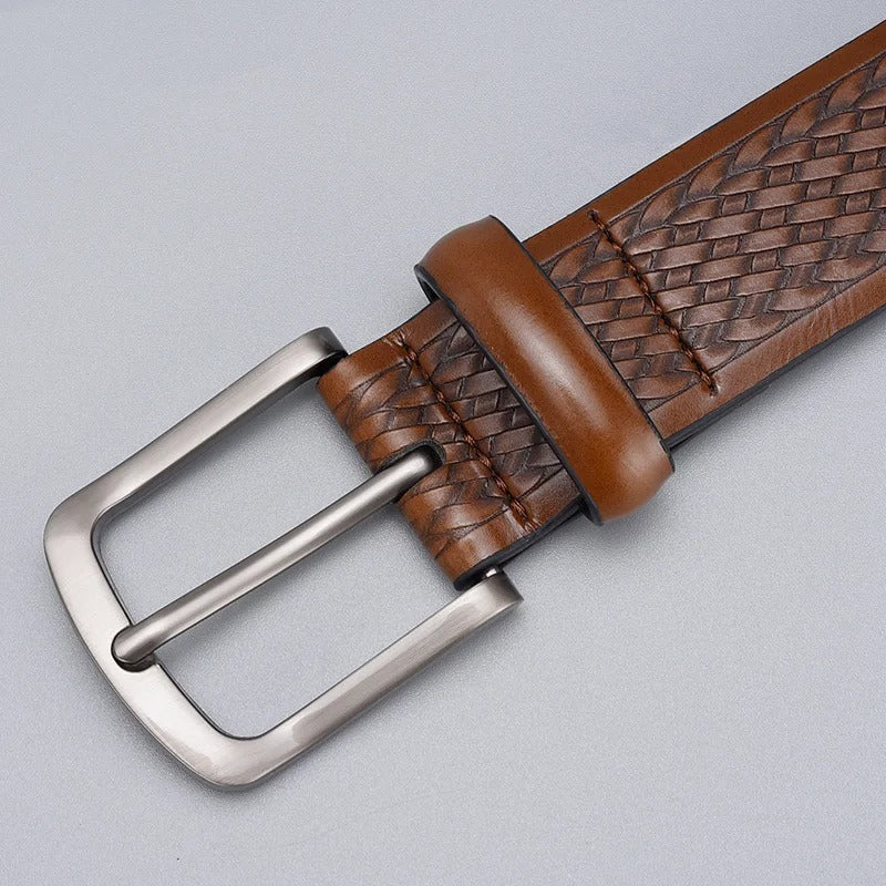 men's vintage braided embossed PU belt, view 8 - MRSLM