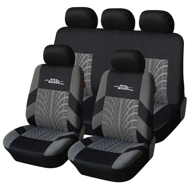 Universal Fit Embroidered Car Seat Covers with Tire Track Detail