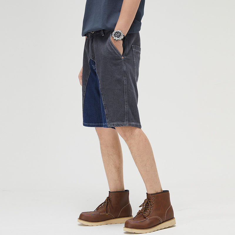 mens casual patchwork denim shorts, view 4 - MRSLM